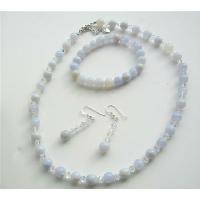 Blue Agate Beads Custom Jewelry Genuine Swarovski AB Crystals w/ Silver Earrings 