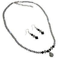 AB Black Diamond Swarovski Crystals Necklace w/ Jet Crystals And Cute Drop Necklace Set