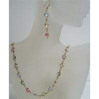 Multi Colroed Swarovski Cyrstal Handmade Jewelry w/ 22k Gold Plated Necklace & Earrings 