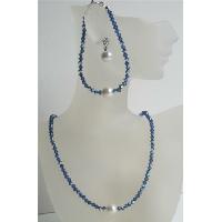 Handcrafted Swarovski Crystals Jewelry Genuine Dark AB Sapphire Crystals w/ Pearls Stud  Set