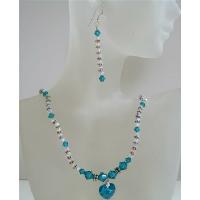 Custom Swarovski Crytal Blue Zircon & AB 2X w/ Blue Zircon Heart Pendnat Genuine Swarovski Crytal Jewelry Set