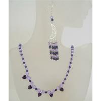 Swarovski Crystals Voilet And Purple Genuine Crystals w/ Bali Silver Heart Pendant Necklace Set