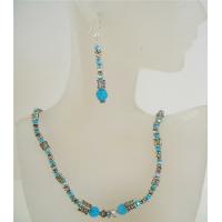 Turquoise Beauty Ethnic Jewelry Genuine Swarovski Volcano Turquoise Beads w/ Bali Silver Necklace Set 