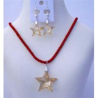 Genuine Swarovski Golden Shadow Crystals Star Pendant Necklace Set of Swarovski Golden Shadow Star 24mm Crystals   