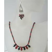 Handcrafted Swarovski Tear Drop Jet & Siam Red Crystals Necklace Sterling Silver Earrings Set
