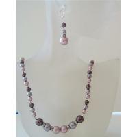 Powder Rose Pearls Jewelry Set Tri Pearls Burgundy Mauve Powder Rose Pearls Necklace Set  