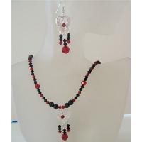 Sterling Silver Heart Pendant Jewelry Set Genuine Swarovski Siam Red & Jet Sterling Silver Heart Earrings