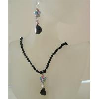 Black Swarovski Crystals Jewelry Set Genuine Jet Sparkling Crystals Necklace Set w/ Pendant