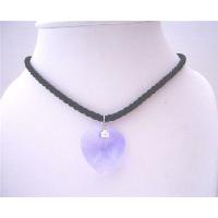 swarovski Light Sapphire Crysta Heart 28mm Pendant Black Chord Necklace   
