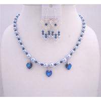 Blue Pearls And Sapphire Swarovski Crystals Genuine Swarovski Pearls Blue Sapphire Crystals Necklace Set Handcrafted Custom Jewelry