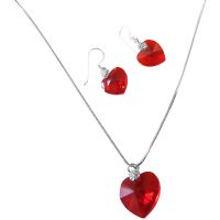 Lite Swarovski Siam Red Crystals Heart & Earrings Genuine Swarovski Crystals Heart   