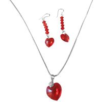 Red Siam Crystals Heart Pendant & Earrings Genuine Swarovski Crystals Heart   