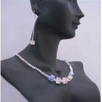 Cube Crystals Jewelry Set Genuine AB Swarovski Cube Beautiful Necklace Set w/ Dangling Handmade Jewelry 