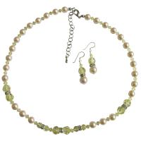 Jonquil Swarovski Crystals Handmade Jewelry Set w/ Ivory Pearls Genuine Swarovski Crystals Pearls Necklace Set 