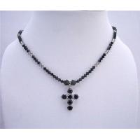 Black Crystals Cross Pendant Necklace Genuine Swarovski Jet & Black Diamond Crystals Necklace 