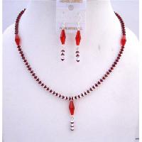 NEW Siam Red Crystals 2 Shaded(One Side Red & Other Is Silver)Necklace Set w/ Siam Long Bicone(Item # 5205)Genuine Swarovski Crystals 