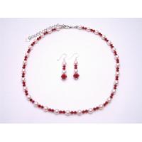 Coral Crystals Jewelry Set w/ Rose Pink Pearls Swarovski Neckalce Set 