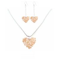 Sparkling Genuine Swarovski Golden Shadow Puffy Crystals Heart Necklace Set Passion Jewelry Handmade Puffy Heart Jewelry Set 