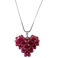 Dark Red Puffy Heart Pendant Genuine Swarovski Crystals Hand crafted Heart Pendant Neckalce   
