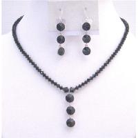 Affordable Inexpensive Genuine Jet Black Crystals Necklace & Earrings Fabulous Jewelry