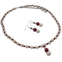 Passion Jewelry Set Ivory Pearls & Siam Red Crystals With Silver Rondells Spacer