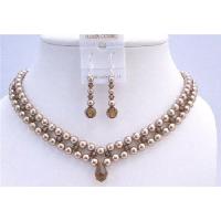 Handcrafted Interwoven 2 Stranded Bronze With Middle Strand Swarovski Smoked Crystals Necklace Set 