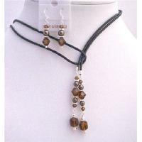Brown Mocca Pearls Jewelry With Smoked Topaz Crystals Jewelry Set : crystals pearls accessories jewelry set gift