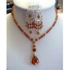 Swarovski Austrian Topaz Crystals Necklace Set Handcrafted Custom Jewelry
