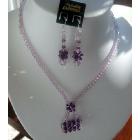Light Amethyst Swarovski Crystals w/ Purse Pendant Necklace Set Handcrafted Custom Jewelry