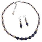Light Purple Freshwater Pearls w/ Purple velvet Crystals Necklace Set