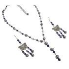 Swarovski Light purple Pearls w/ violet purple Crystals Y Necklace Set