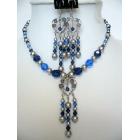 Vintage Swarovski Sapphire Crystals & Pearls Necklace Set Handcrafted Custom Jewelry