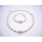 Choker & Bracelet FreshWater Pearls w/ Rondells Gold Plated & Gold Plated Pendant