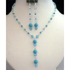 Swarovski Aquamarine Turquoise Crystals Y Necklace Set Custom jewelry