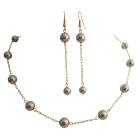 Necklace Set Smoked Topaz Pearls w/ Toggle Clasp At Back & 22k Gold Plated