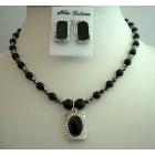 Mystic Pearls Jewelry Swarovski Black Pearls Necklace Set w/ Onyx Stone