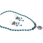 Swarovski Blue Zircon & Meridian Blue Crystals w/ AB Crystals Heart Pendant Necklace Set