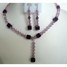 Sparkling Evening Jewelry Stunning Bridal & Bridesmaid Party Jewelry Amethyst Crystals Necklace Set w/ TearDrop