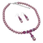 Pearls Jewelry Handcrafted Pearls & Crystals Necklace Swarovski Rose Pearls & Fuchsia Crystals Jewelry