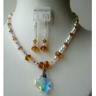 Crystals Jewelry Formal Party Jewelry Swarovski Topaz & AB Crystals Necklace Set w/ AB Crystals Cross Pendant