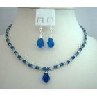 Handcrafted Custom Jewelry Swarovski Capri Blue Crystals Necklace Set