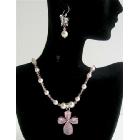 Custom Pearls & Crystals Jewelry Swarovski White Pearls & Lite Rose Crystla Necklace SEts
