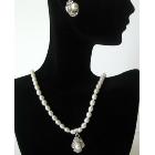 Handmade White Freshwater Pearls Pendant Necklace & Earrings Jewelry