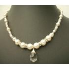 Swarovski Clear Crystals w/ Cream Peal & Silver Rondells Teardrop Necklace
