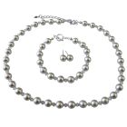 Handmade Pearls & Clear Crystals Jewelry Necklace Earrings Bracelet Complete Set