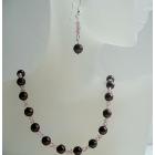 Handmade Meroon Swarovski Pearls & Vintage Rose Crystals Necklace Set