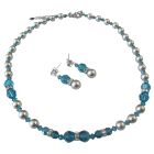 Swarovski Jewelry Indicolite Crystals & Grey Pearls Necklace Earrings