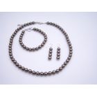 Brown Pearls Jewelry 7mm Swarovski Brown Pearls Necklace Set w/ Bracelet