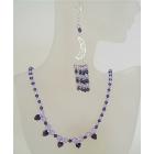 Swarovski Crystals Violet Purple w/ Bali Silver Heart Pendant Necklace
