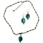 Topaz Ceylon Swarovski Crystals & Emerald Crystals Handcrafted Jewelry w/ Leaf Pendant Earrings